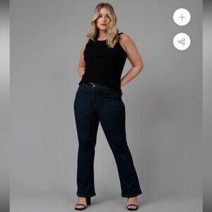 NEW Lola Denim-Alice Flare High-Rise Dark Blue Stretch Premium Denim Jeans 32